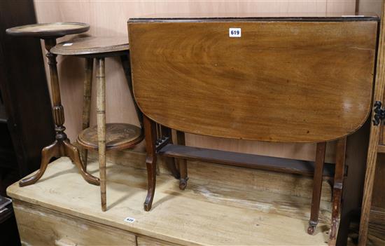 A Edwardian mahogany Sutherland table, a mahogany wine table and a two tier table
